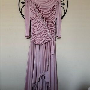 Asymmetrical Ruched Purple Gown with Cowl Neck